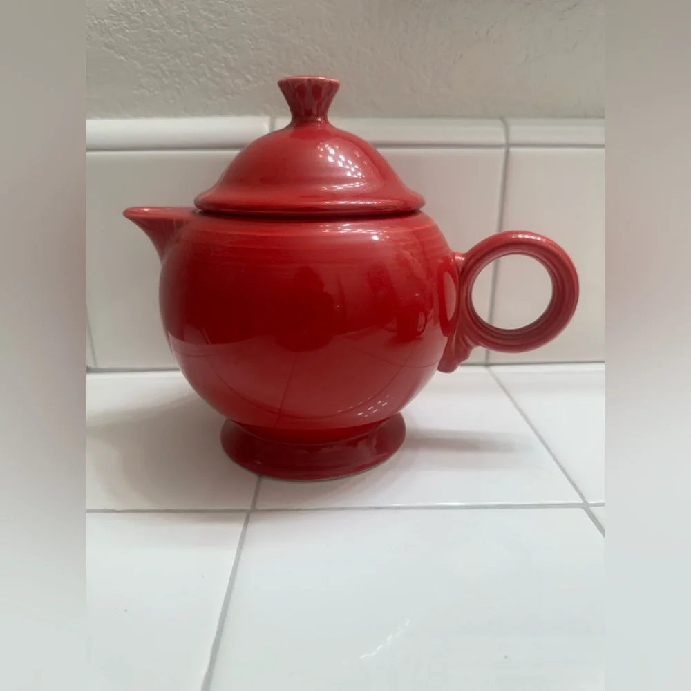 fiestaware red teapot cup mug lid vintage home decor - Picture 1 of 8